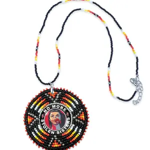 MMIW No More Stolen Sister Sunburst Handmade Beaded Wire Necklace Pendant For Women