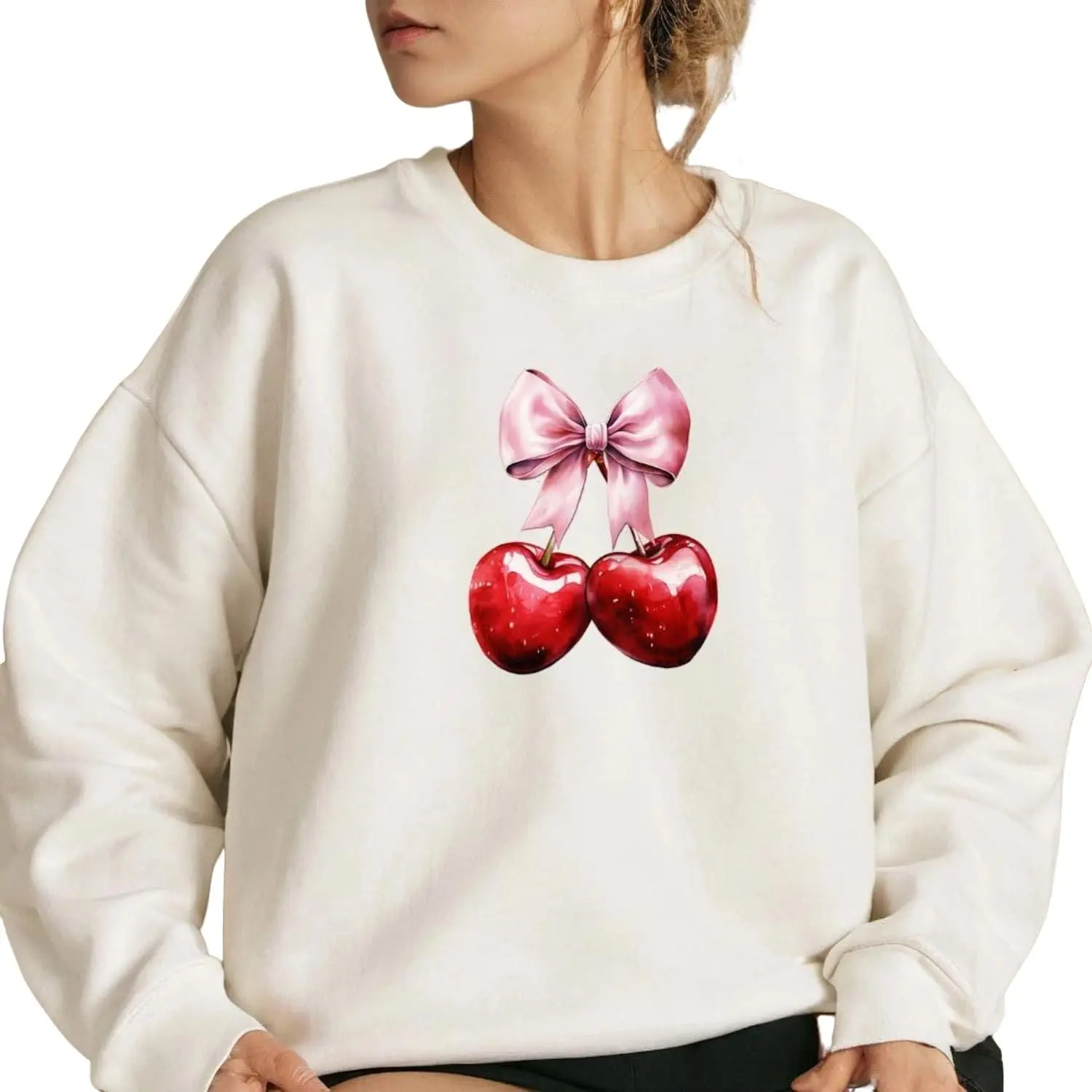 Cherry print sweatshirt coquette design cute love esthetic jumper