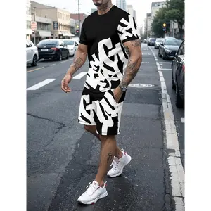 Men's Fashion Printed Short Sleeve Shorts two-piece Set