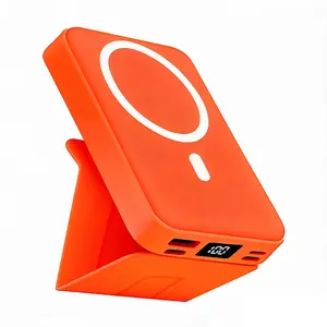 10000mAh Chargeable 3-in-1 Magnetic Fast Charging Power Bank, 22.5W PD Phone Charger Accessory with Built-in Cables, Foldable Kickstand, USB-C Input, Compact Travel Battery for iPhone 17/16/15/14 Series & Android