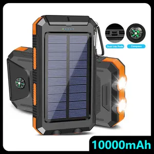 Power Bank Outdoor makeup fill light Solar Charger Power Bank 10000mAh Solar Phone Charger, Portable Charger Fast Charger Dual USB Ports Built-in LED Flashlight and Compass, IP65 Waterproof Portable Power Bank for Outdoor Activities