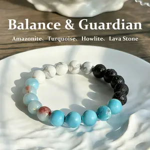 Natural  Guardian Healing Bracelet, Amazonite & Turquoise & Howlite & Volcanic Stone Purifying Balancing Bead Bracelet, Mind-Body Balance Regulator, Versatile Personalized Bracelet Accessory, Unisex, March Birthstone, Mother's Day / Teacher's Day Gift