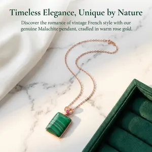 Women's Malachite-Style Square Pendant Necklace, Rose Gold-Plated Adjustable Interchangeable Chain, Artificial Crystal, Chic Cute Fashion Jewelry for Mother's Day, Adjustable Interchangeable Necklaces, Artificial Crystal Necklaces