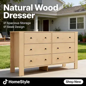 LH-Garvee Wide 6 Drawer Dresser for Bedroom – Modern Wooden Chest with Deep Storage Drawers, Metal Knobs – Ideal forPremium Quality Storage Cabinet with Modern Design Perfect for Home Storage and Decoration Combination