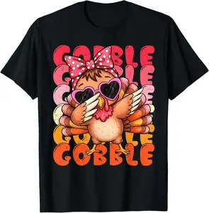 Cute Girls Thanksgiving Shirt Turkey Dabbing Women Kids T-Shirt