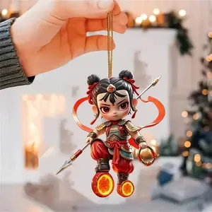 Acrylic Peking Opera Keychain, Traditional Chinese Drama Pendant, Floral Design, Ideal Gift for Theater Enthusiasts, Unique Accessory