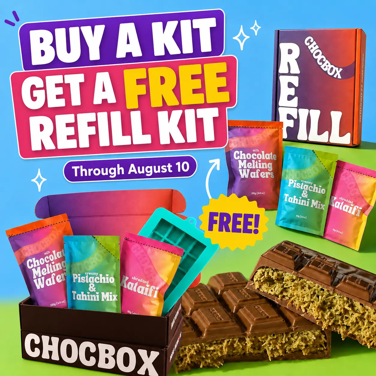 Chocbox Dubai Chocolate Pistachio Knafeh Stuffed Chocolate Bar Kit With Reusable Chocolate Bar Mold Father's Day Gift