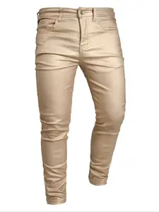 Men's Solid Color Plain Fashion Casual Elastic Tight Leather Pants, Gold Street Style, Durable Material, Perfect for Daily Wear