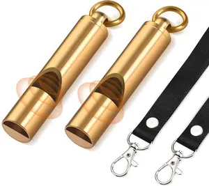 Emergency Brass Whistles 2 Pack with Tangle-Free Lanyard - Pealess Safety Whistle Survival Loud Blast for Kayak Life Vest, Boating, Camping Hiking, Hunting, Adults