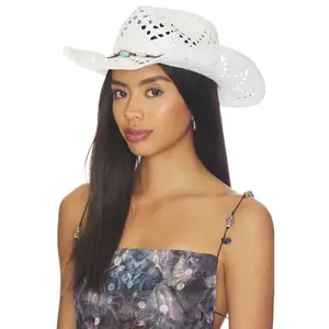8 Other Reasons Woven Cowboy Hat With Beaded Band Detail in White