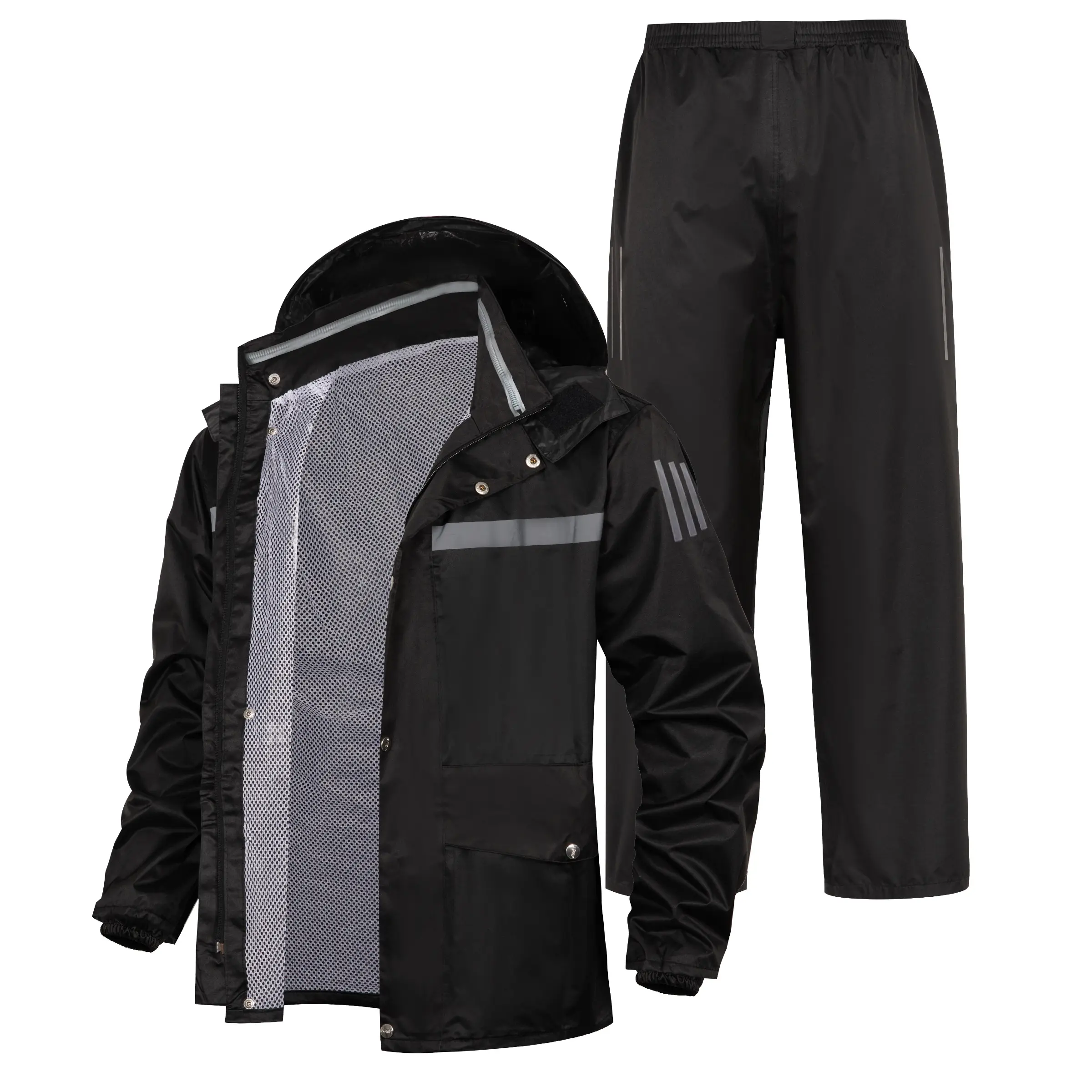 Men's Raincoat & Pants Set, Hooded Dual-Layer Design with Pockets, Outdoor Hiking Sportswear, Unisex Waterproof Clothing, Rain Suit, Outerwear, Rainproof, Weatherproof Rainwear