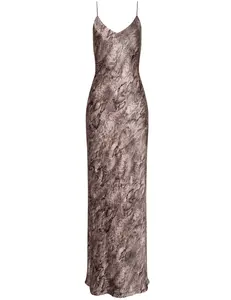 L'AGENCE Serita V-Neck Bias Cut Maxi Dress in Mauve Snake Print