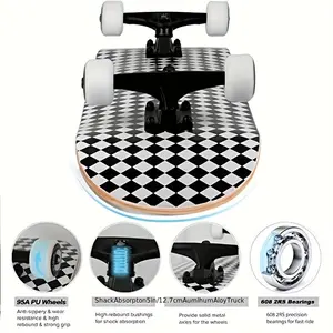Skateboards For Beginners, 31"x8" Complete Skateboard For Teens & Adults, 7 Layer Canadian Maple Wood Double Kick Deck Concave Standard And Tricks Skateboard With All-in-1 Skate Tool