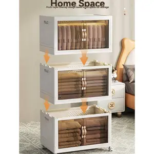 Foldable storage box, multi-layer storage box, stackable cube plastic storage box with lid and wheels, suitable for storage of toys, snacks, kitchen, under the bed, wardrobe, garage, etc.