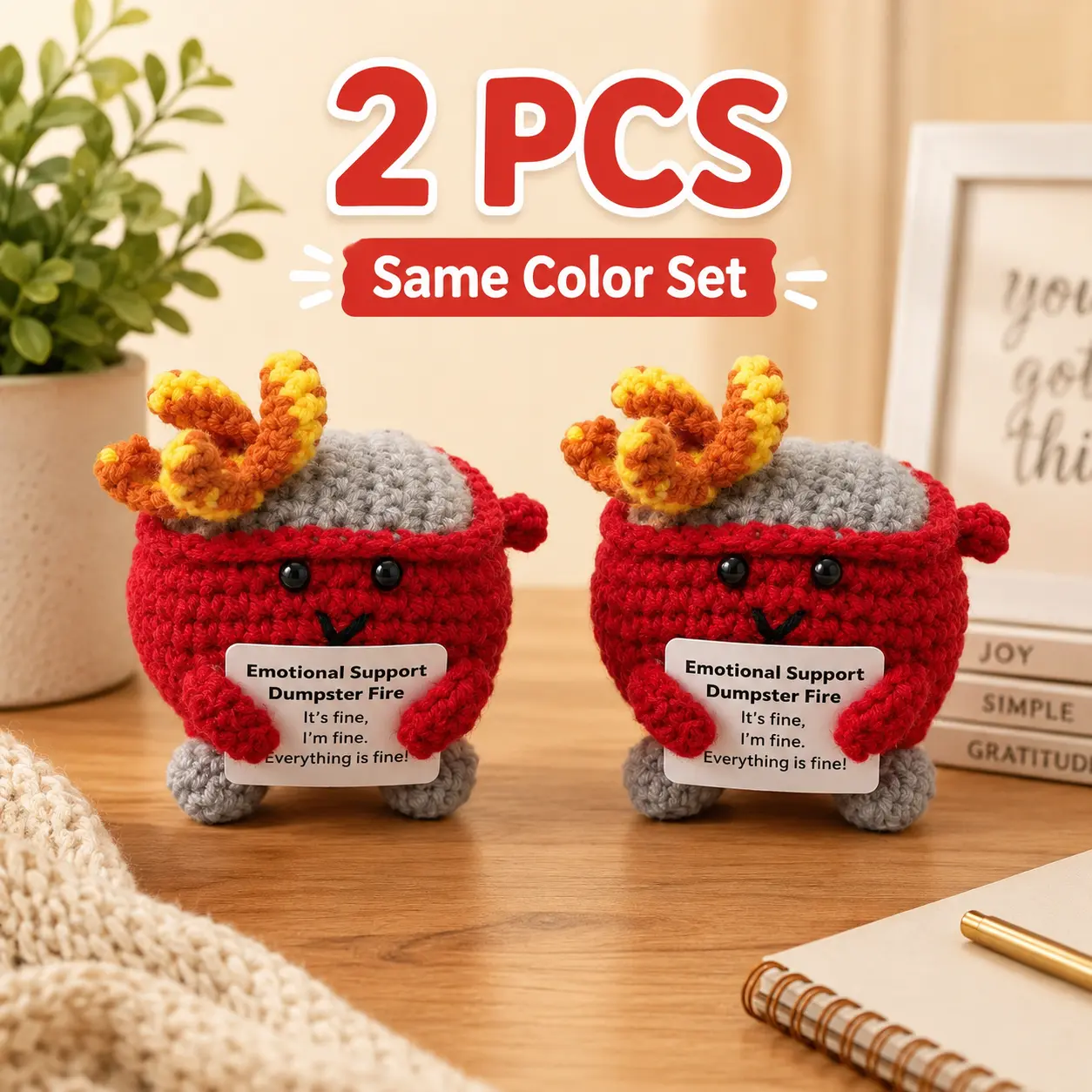 Crochet Dumpster Fire Toy, Emotional Support Dumpster Fire Plush Toy, Emotional Support Ornament for Best Friend, Coworker Or Gift Soft Stuffed