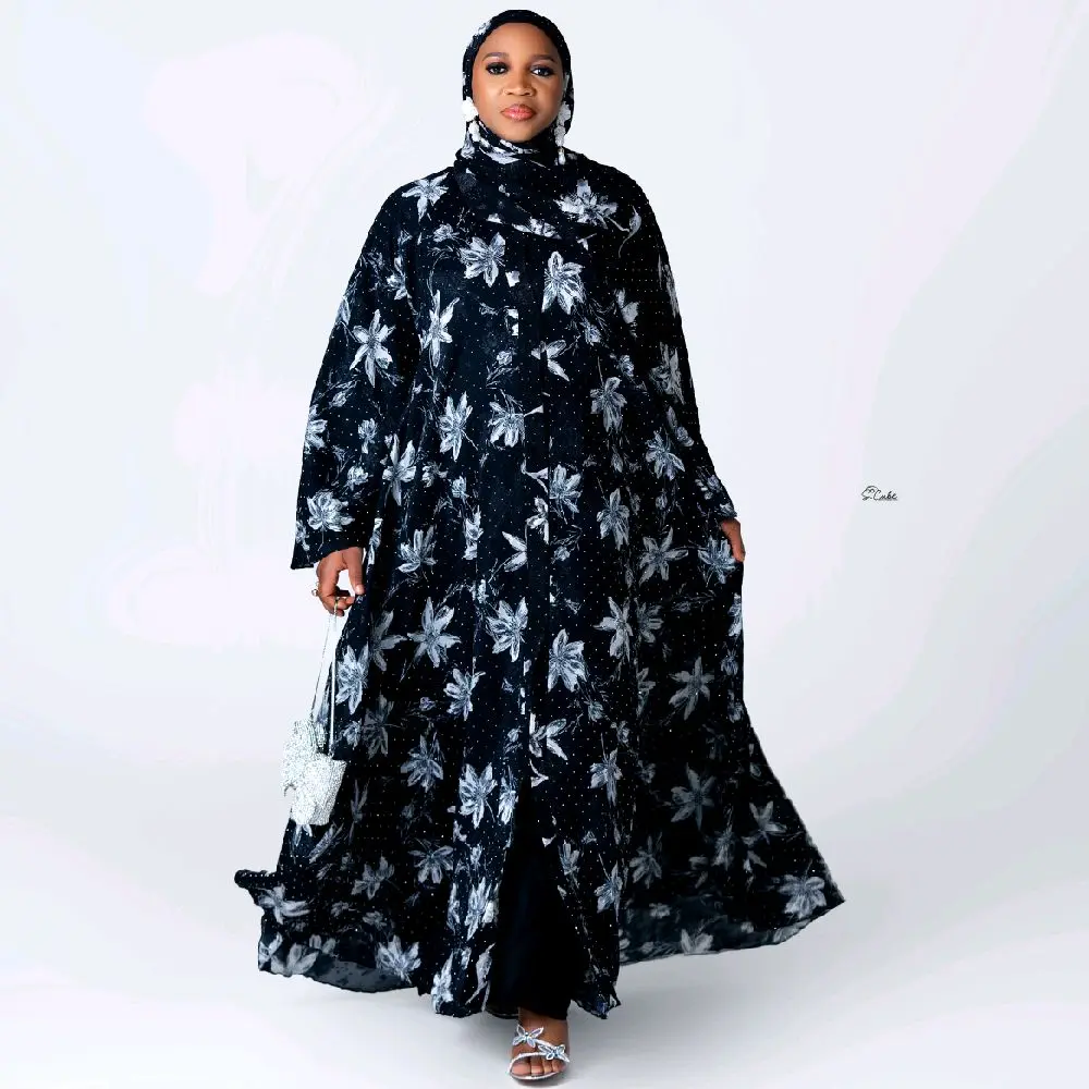 Jasmine Floral Chiffon 4pcs Abaya set