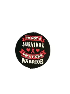 F/DX 14 (1)PC 1.1" Round I'm not a SURVIVOR I'm a F'CKN WARRIOR W/ Pink Ribbon/Hearts Focal Bead for DIY Keychains, Wristlets, Cup Charms, Car Charms ETC