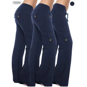 3pcs Work Pants for Women, High Waist Loose Jogging Pants Plus Size Wide Leg Street Casual Hiking Pants with 4 Pockets, Convenient for Going Out. Elastic Waist Button Pocket Loose Trousers