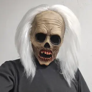 Realistic Old Grandma Zombie Mask With White Hair Creepy Bloody Horror Mask Halloween Costume Party Haunted House Cosplay Props