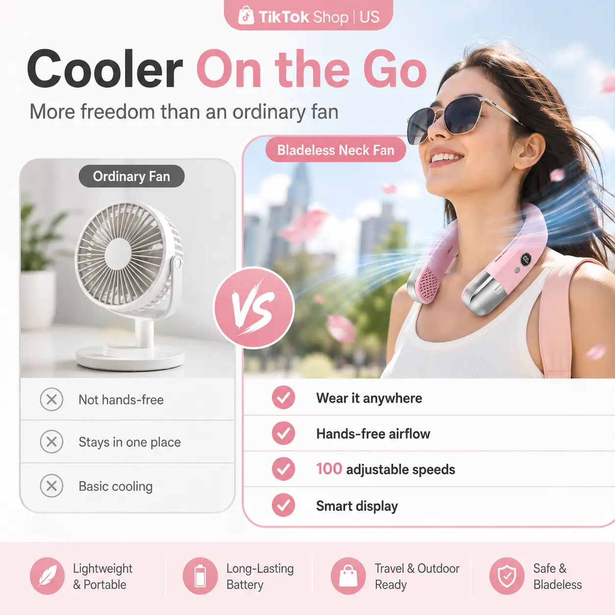 Keep You Cool at All Times - Portable neck Fan 1800mAh, Hanging neck Fan, Portable USB Fan, Outdoor Fan, Mini Fan, Wearable Personal Fan, 5-speed adjustable USB neck Fan, summer must-have, home, office, outdoor, beach and travel