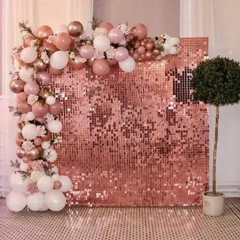 4pc Gold Pink Silvery Foil Fringe Curtain,Square Tinsel Foil Curtain Party Decoration for Wedding Birthday Party Background  Anniversary Decor