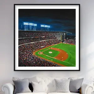 212 MAIN 48x48 in. Contemporary Matted Frame Baseball Game Print Wall Artwork - Artistic Photo for Room, Home Decor Supplies, Decoration