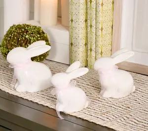 Home Reflections S/3 Pearlized Ceramic Bunnies with Bow