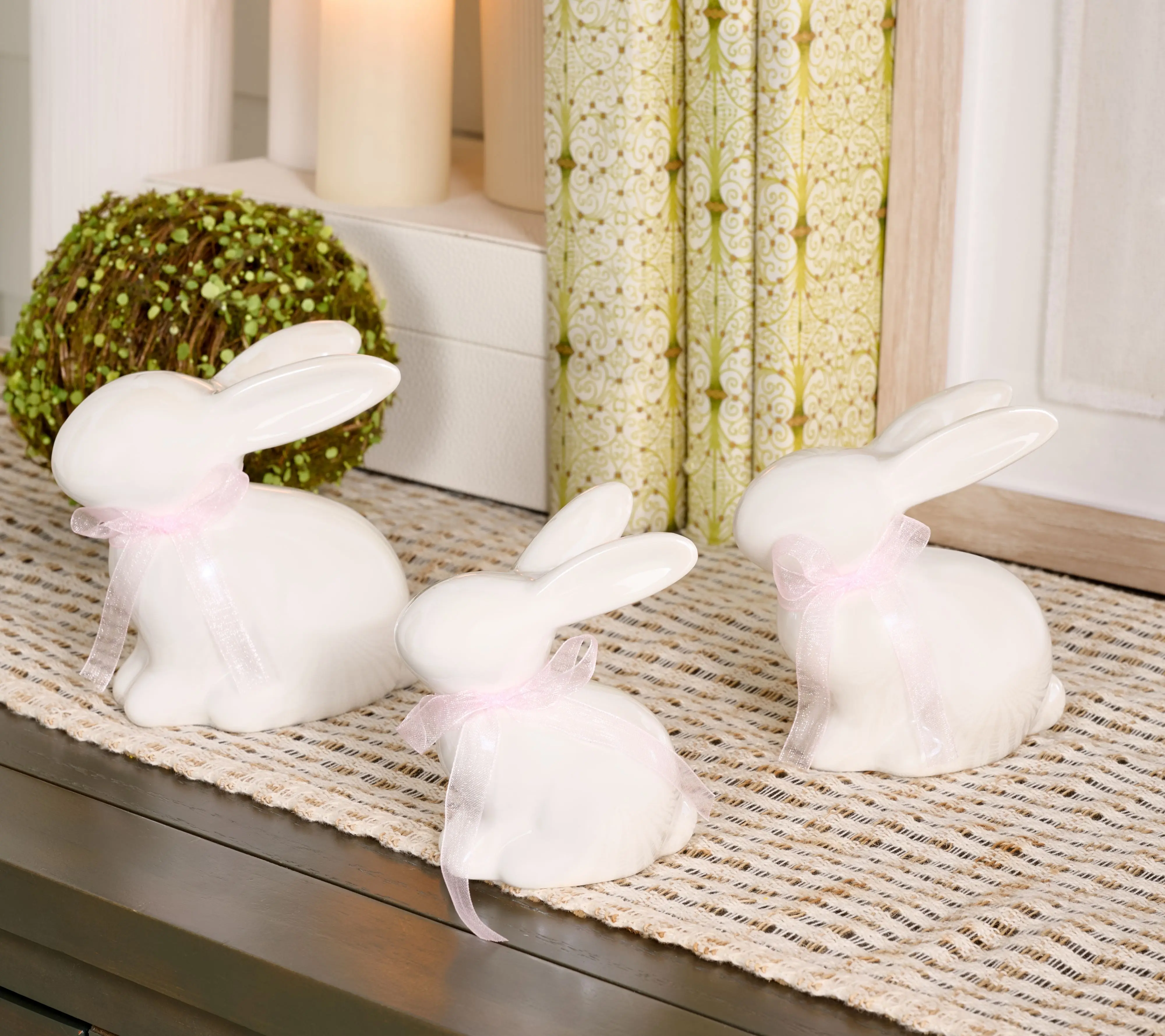 Home Reflections S/3 Pearlized Ceramic Bunnies with Bow