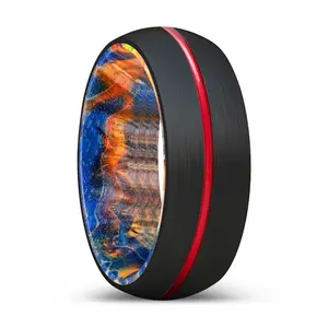 COZMO | Tungsten Blue Yellow Wood Inlay Ring
