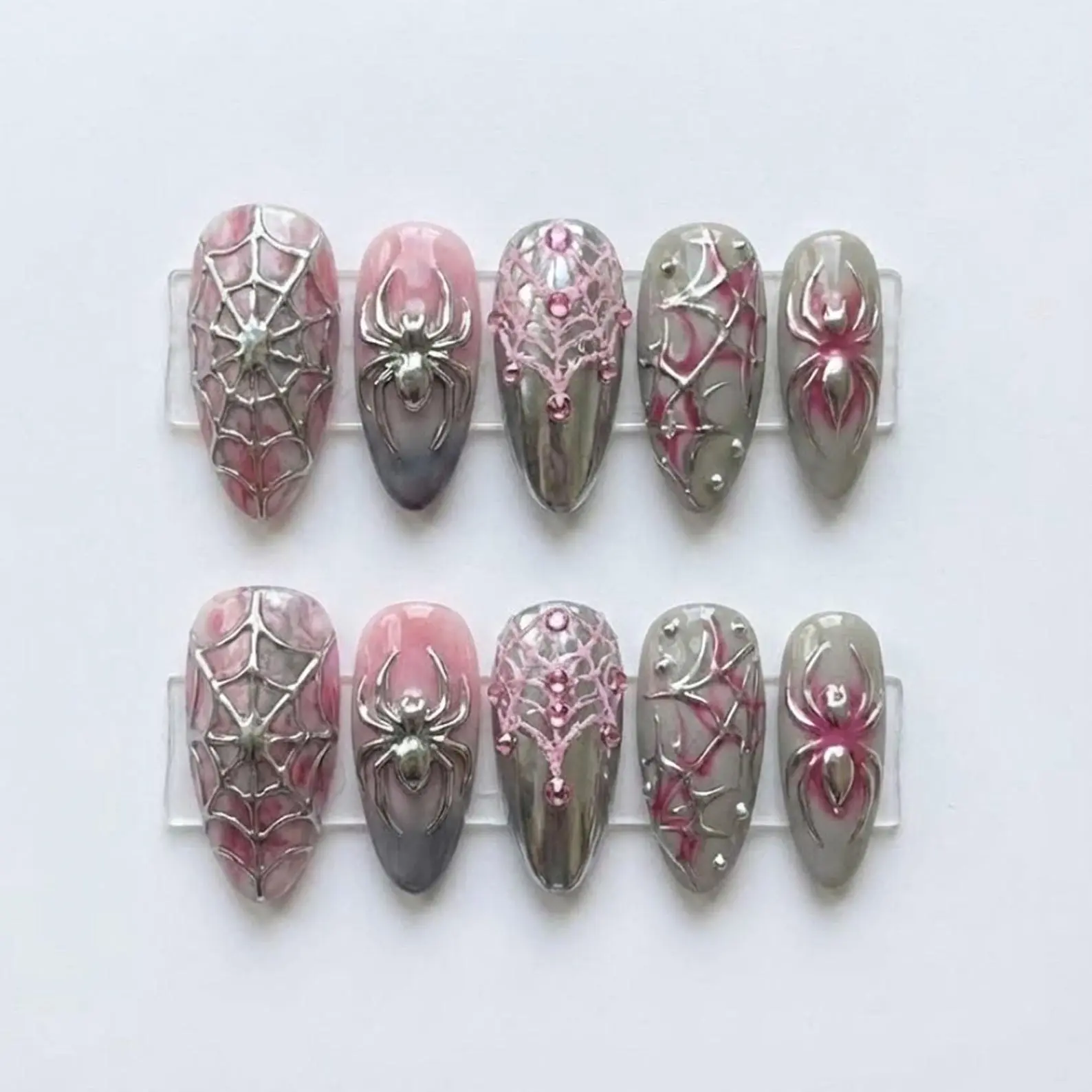 Handmade Spider Web Press On Nails, Superhero Inspired Nail Art, Gothic Graphic Custom Nails