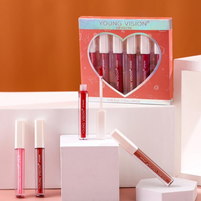 6 Color Lip Gloss Set, Mirror Finish Lip Gloss + Matte Velvet Lip Stain, Long-Lasting & Hydrating Makeup Kit for Women