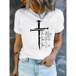 [100%25 Cotton] Women's Casual Crew Neck T-Shirt with "Love Like Jesus" Print, 100%25 Polyester Knit Fabric, Geometric Pattern, Soft and Comfortable Summer Tee, Everyday Tshirt |   Crew Neck Top |   Machine Washable Shirt, T S  Golf Gift T-Shirt For Men