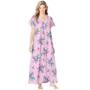 Only Necessities Long Pintuck Knit Gown - L, Pink Floral