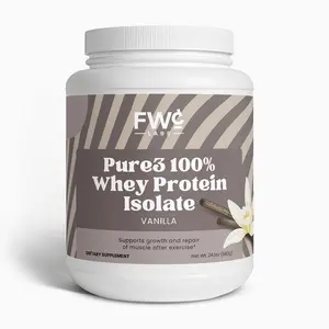 FWCLABS Pure3 100% Whey Protein Isolate (Vanilla) - Premium Daily Nutritional Drink Mix | Clean 3-Ingredient Formula with Stevia - Non-GMO - 683g
