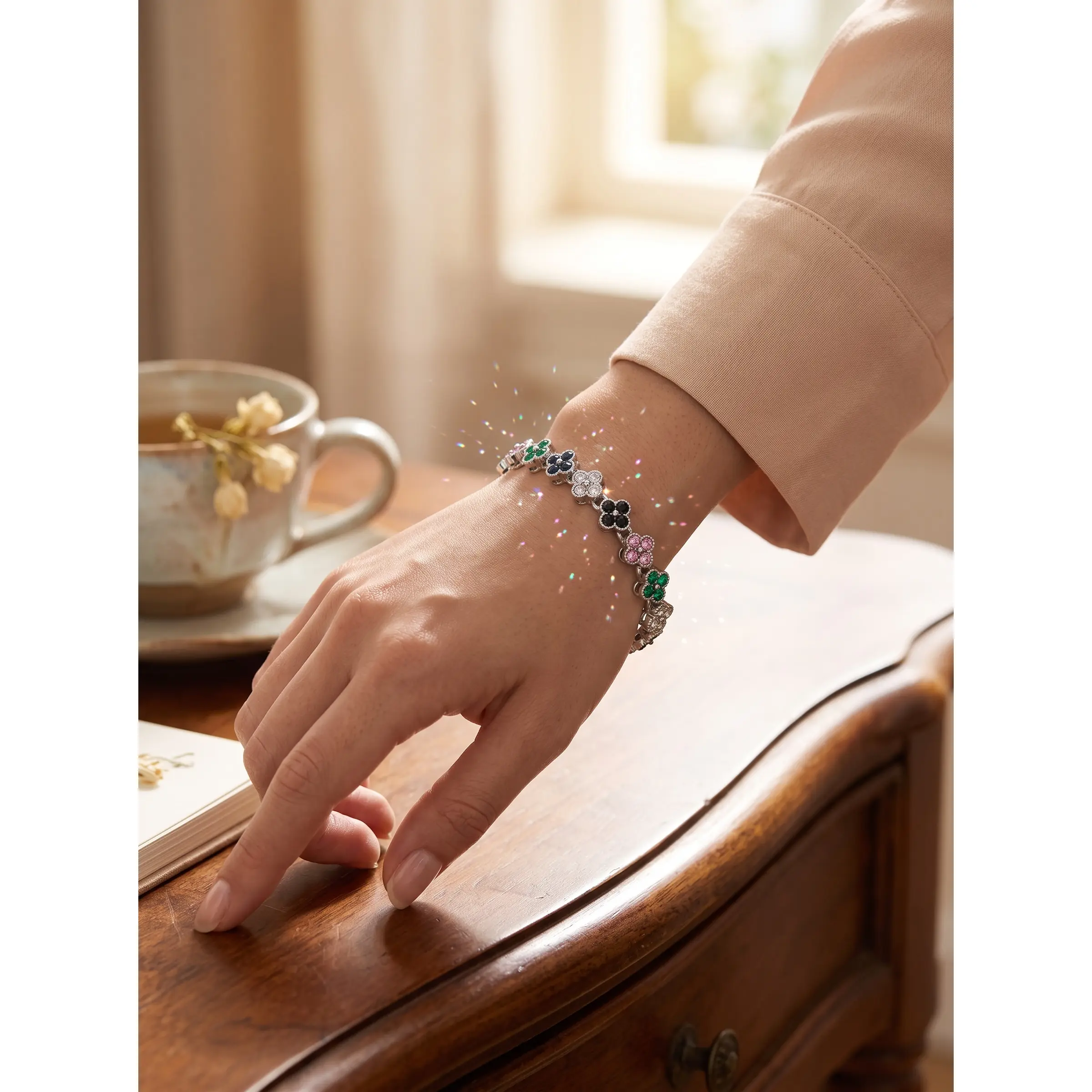 Floral Crystal Link Bracelet – 6 Colors | Premium LED Jewelry Gift Box