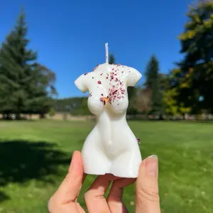 DivineandProsper Curvy Beeswax Body Candle with Rose Petal Accents Aesthetic Maximalist Decor Unique Shape Candle
