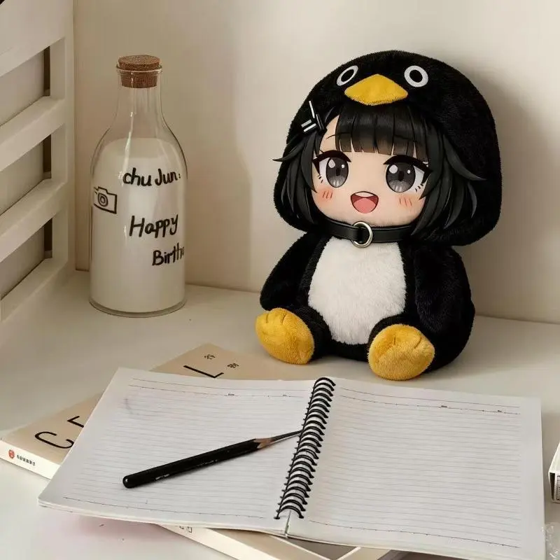 Soft Adorable Stuffed Medium-Sized Unisex Japanese Anime Chibi Penguin Cosplay Plush Toy - Soft Fabric, Fluffy Fill, Durable, Hood with Yellow Beak Detail, Kids Birthday Party Favor, Room Decor