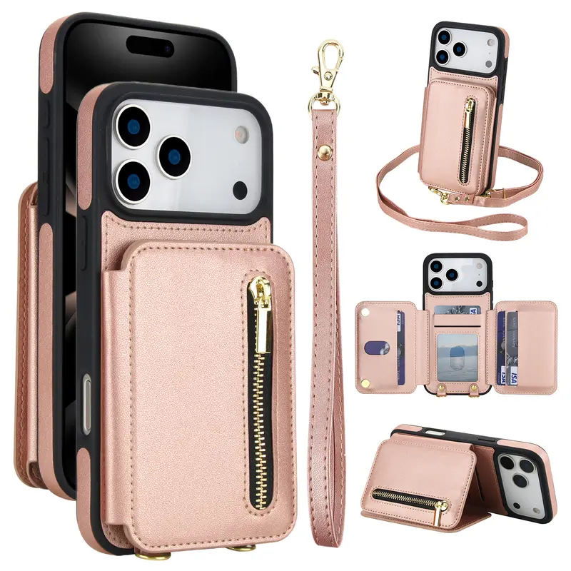 Blocking Zipper Wallet Crossbody Case for iPhone 18 Pro Max 17 16 15 14 13 Pro Max with Card Slots Wrist Strap Kickstand and Shockproof Protection Blocking Zipper Wallet Crossbody Case for iPhone 18 Pro Max 17 16 15 14 13 Pro Max with Card Slots Wrist Strap Kickstand and Shockproof Protection