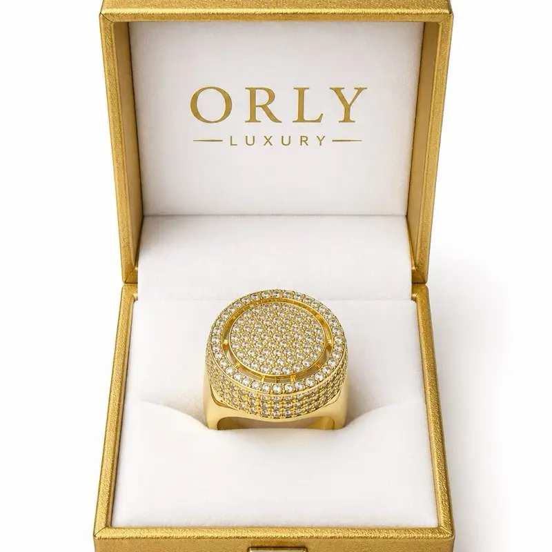 ORLY Luxury Iced Round Ring – 14K Gold Plated Stainless Steel