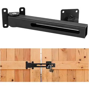 Flip Gate Latch Lock with Padlock Hole, Safety Door Bolt Latch Lock, Barn Door Lock Adjustable Door Latch for Swing Door, Outdoor Wooden Fence, Shed, Garage, Yard, Matte Black