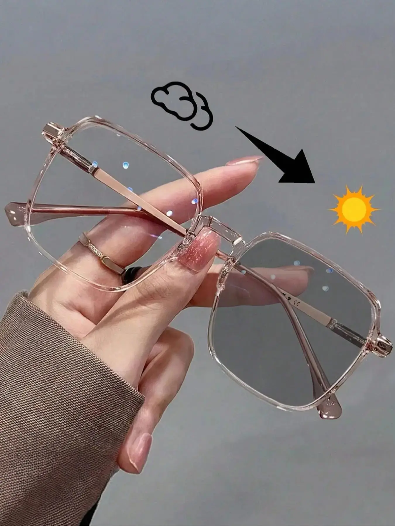 Fashionable Women's Classic Photochromic Sunglasses, Square Frame, Plastic Material, Casual Style, Ideal for Daily Travel, Trendy Styling Sunglasses, Photochromic Transition Sunglasses, Square Framed Sunglasses, Transitions Photochromic