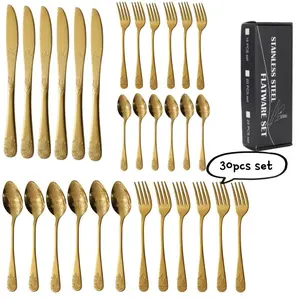 30-Piece Stainless Steel Cutlery Set, Creative Dual-Sided Engraved Vintage Royal Tableware, Dinnerware Sets, Includes Forks Spoons Knives, for 6 People