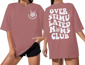 Overstimulated Moms Club Shirt Oversized Mama Shirts Funny Mom Life Graphic Tees Casual Short Sleeve Trendy Tops LUKYCILD