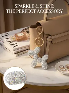 Silver Color Handmade Clay Keychain with Faux Diamond Balloon Dog, Detachable Luxury Women's Car Keychain, Elegant Simple Style,Valentine's Day,lovers