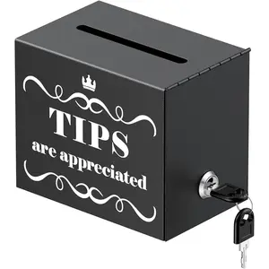 Metal Tip Jar for Bartenders, 6" x 4" x 5", Tips Jar Tip Box with Lock, Tip Bucket  Storage Container  Collection Boxes for Bars Restaurants Cafes, Donation Box Suggestion Boxes