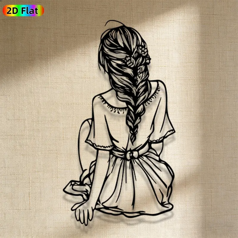 1pc Romantic Girl with Braid Metal Wall Art, Romantic Girl with Braid Statue Mural, Iron Craft, Perfect for Bedroom, Boudoir, Love Alcove Decor, Artistic Metalwork, Intricate Craftsmanship, Valentine's Decor, Ideal Gift for Romance Enthusiasts