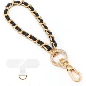 Phone Wrist Strap for Women & Moms, Metal Chain & Leather Phone Lanyard with Tether Tab, Hands-Free Wristlet Bracelet