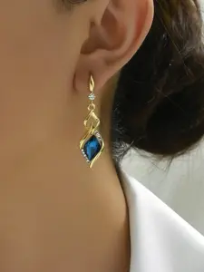 1 Pair Elegant Fashion Geometry Blue Prismatic Crystal Long Inlaid Rhinestone Dangle Earrings For Women&Teen Girls Daily Commute Banquet Party