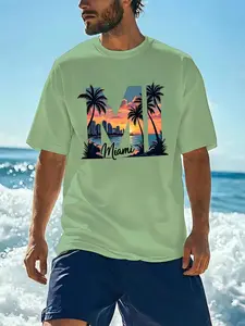 Men's Beach Tropical Summer Vacation Casual Fitted T-Shirt, Breathable Comfort Short Sleeve Top, Lightweight Soft Fabric, All Seasons Wear