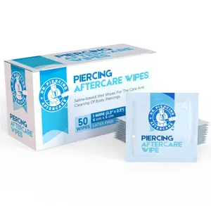 Dr. Piercing Aftercare Wipes – Piercing Aftercare | Saline Solution for Piercings - Keloid Bump Ear Piercing Cleaner – Ears Lips Belly Nose Piercing Bump - Piercing Hole Cleaner (50 Count)